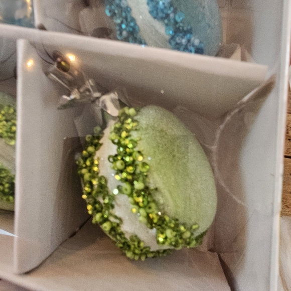 Sugarplum Dreams Macaron Glass Clip On Ornaments Pastel Bakery Glittered 2 Sets - Picture 3 of 5